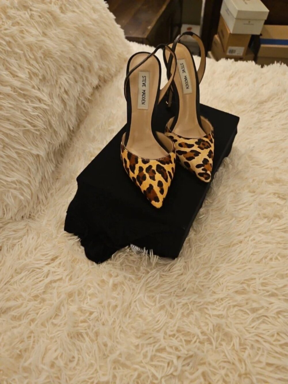 Steve Madden, Cow Hair, Leopard Print 4.5" Heel, Sling Back, Size 7 Pumps